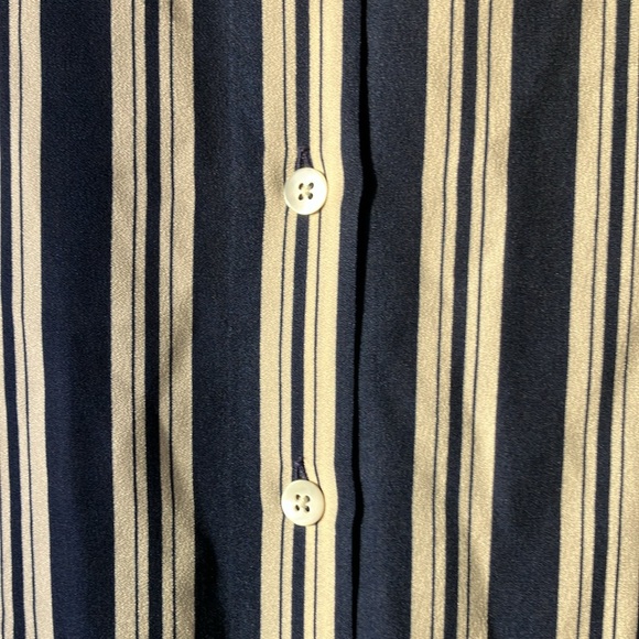 Dana Buchman 100% Silk Navy & Cream Stripes Nautica Mid-Sleeves Blouse womens 14 - Picture 9 of 13